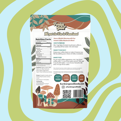 Funkin Good Focus Fuel Mushroom Coffee mixed with hot water — smooth and frothy